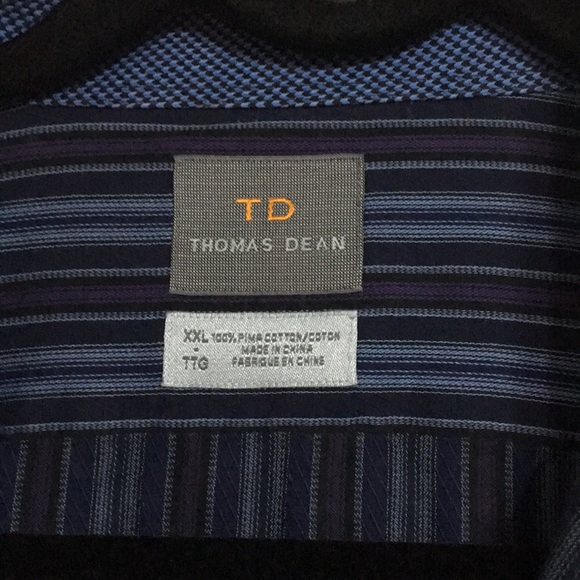 TD Thomas Dean Men’s Shirt Blue Flip Cuffs Button Front 2XL - Picture 7 of 8